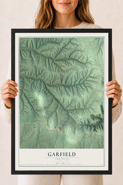 Map of Garfield, Arkansas, 18 x 24 inch print in a black wood frame