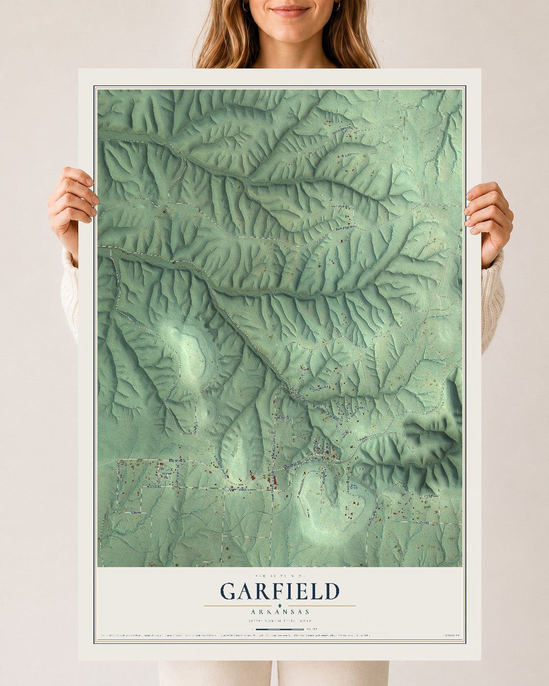Map of Garfield, Arkansas, 24 x 36 inch unframed archival matte print