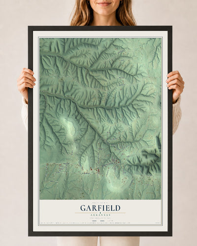 Map of Garfield, Arkansas, 24 x 36 inch print in a black wood frame
