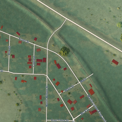 Close-up of the map of Garland, Arkansas print showing street and building detail