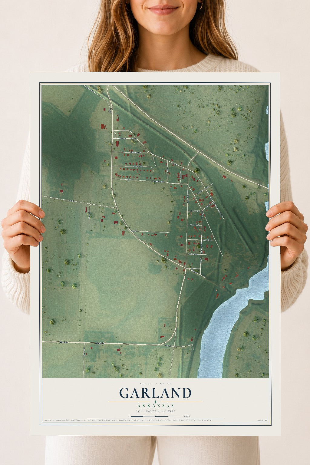 Map of Garland, Arkansas, 18 x 24 inch unframed archival matte print