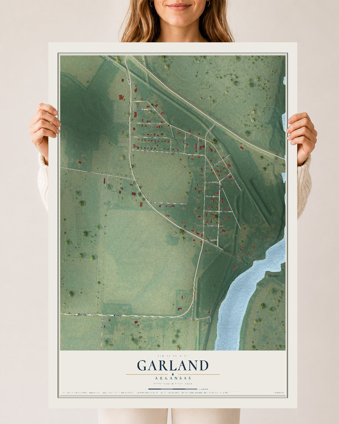 Map of Garland, Arkansas, 24 x 36 inch unframed archival matte print