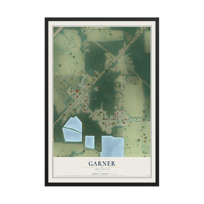 Map of Garner, Arkansas, 12 x 18 inch print in a black wood frame