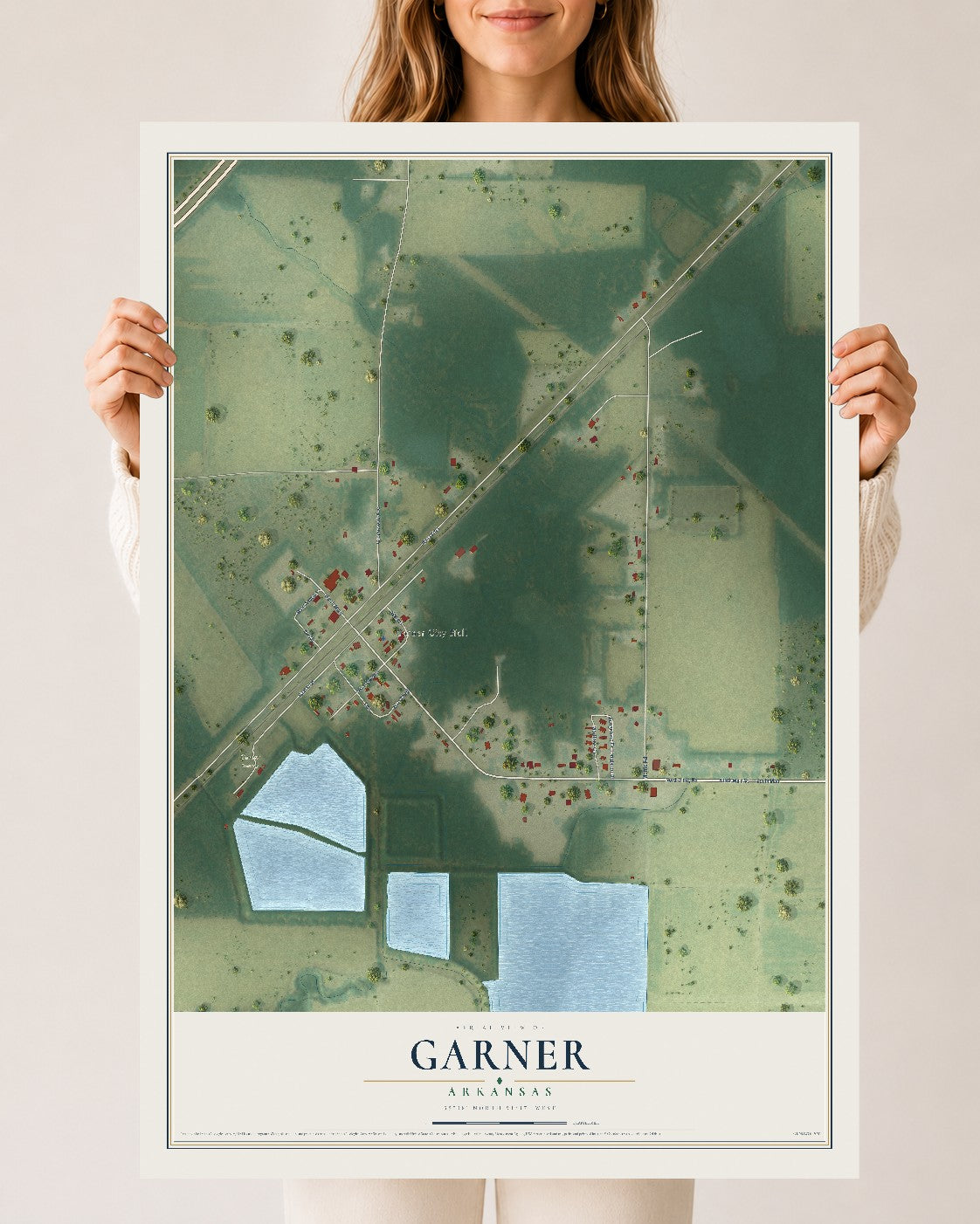 Map of Garner, Arkansas, 24 x 36 inch unframed archival matte print