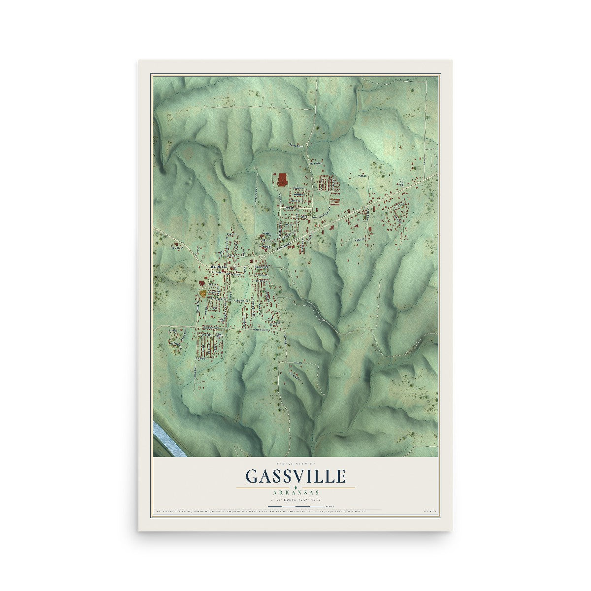 Map of Gassville, Arkansas, 12 x 18 inch unframed archival matte print
