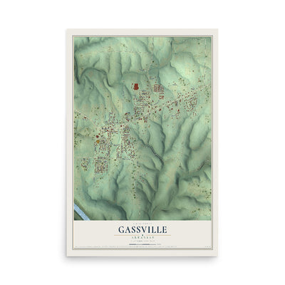 Map of Gassville, Arkansas, 12 x 18 inch unframed archival matte print