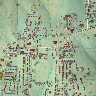 Close-up of the map of Gassville, Arkansas print showing street and building detail