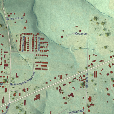 Second close-up of the map of Gassville, Arkansas print showing more streets and buildings