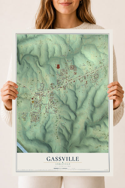 Map of Gassville, Arkansas, 18 x 24 inch unframed archival matte print