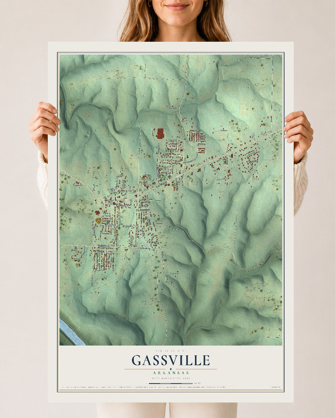 Map of Gassville, Arkansas, 24 x 36 inch unframed archival matte print