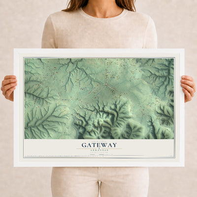 Map of Gateway, Arkansas, 12 x 18 inch print in a white wood frame