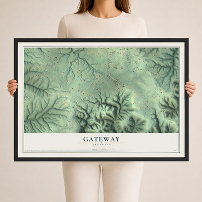 Map of Gateway, Arkansas, 24 x 36 inch print in a black wood frame