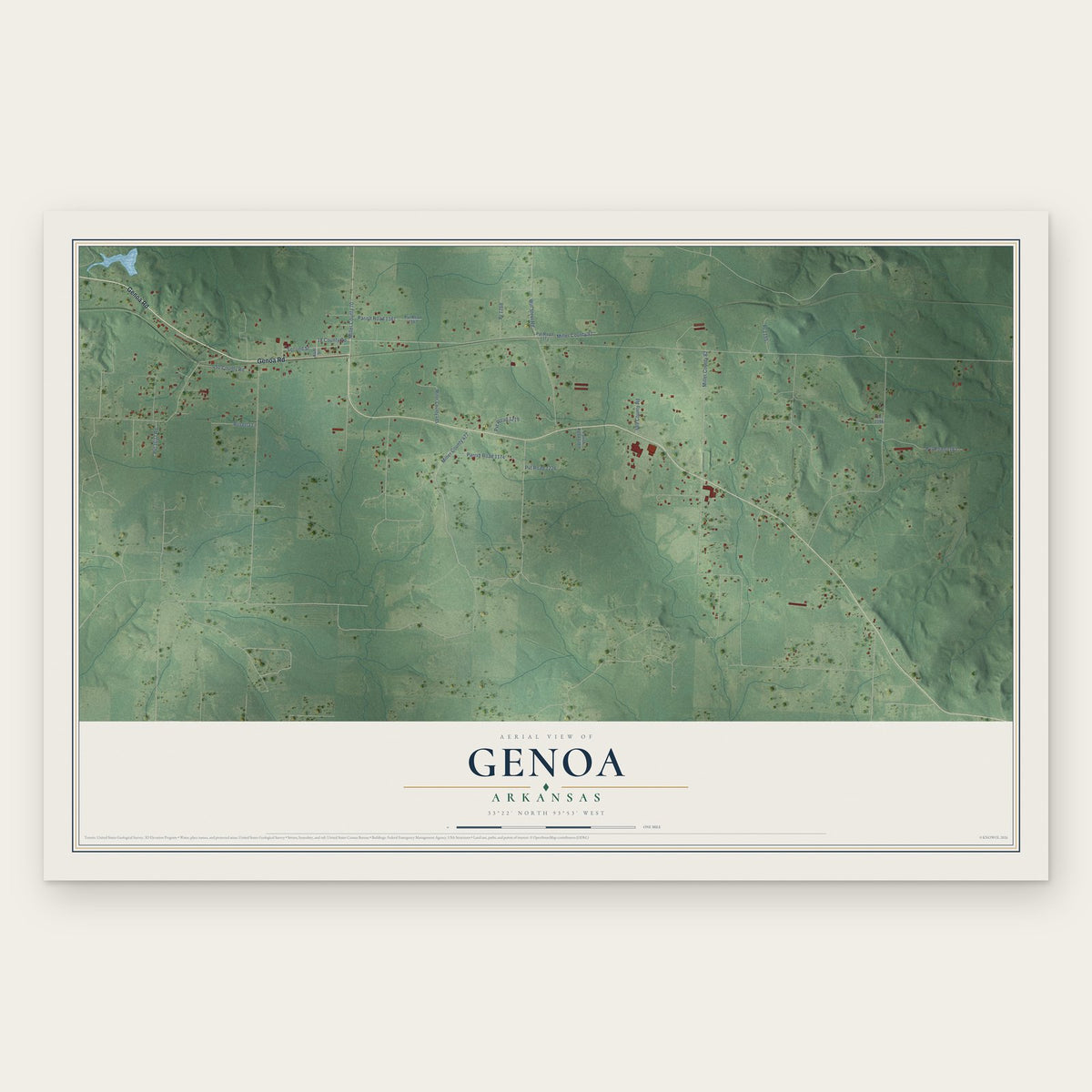 Genoa, Arkansas map print, the full design