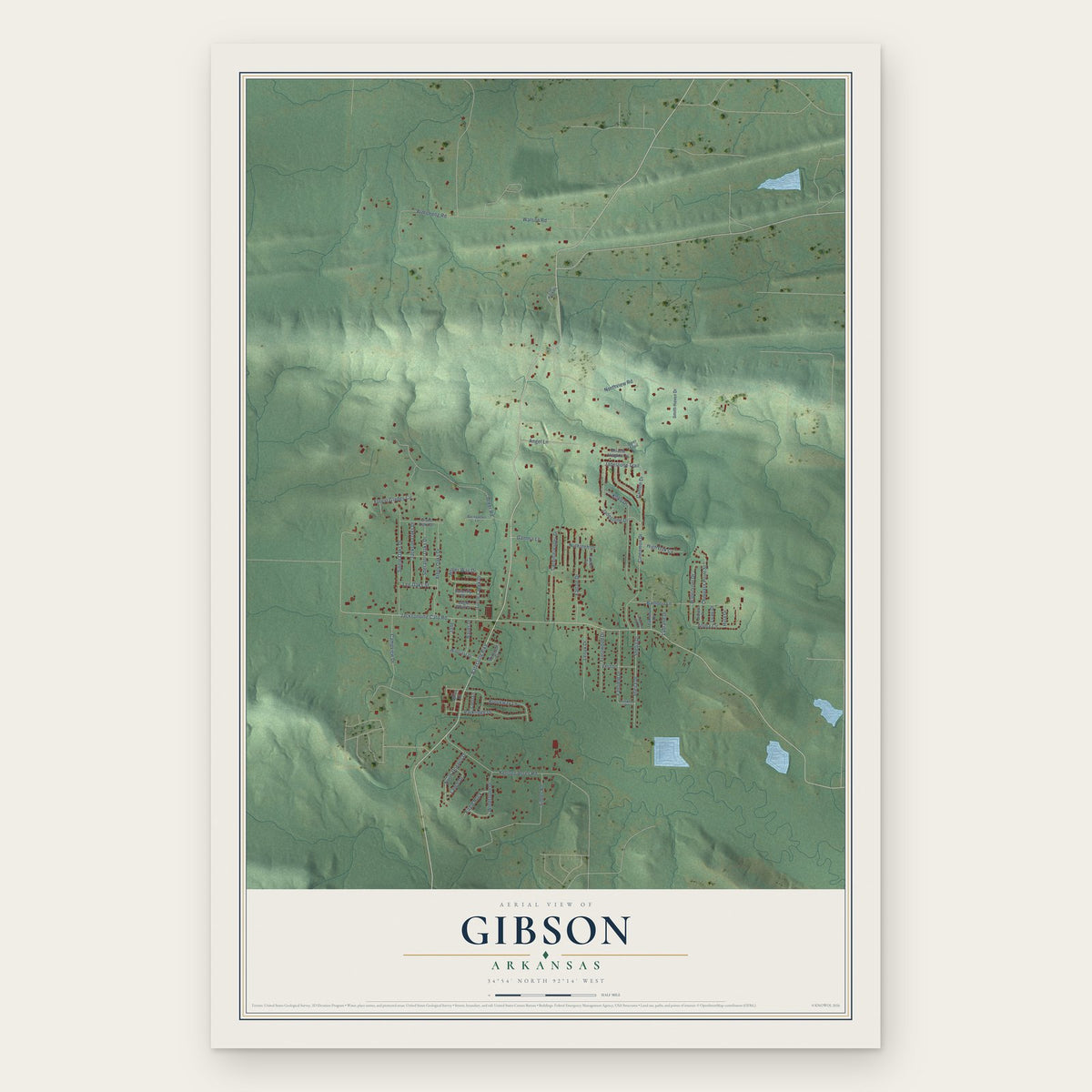 Gibson, Arkansas map print, the full design