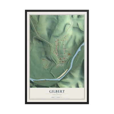 Map of Gilbert, Arkansas, 12 x 18 inch print in a black wood frame