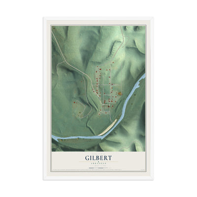 Map of Gilbert, Arkansas, 12 x 18 inch print in a white wood frame