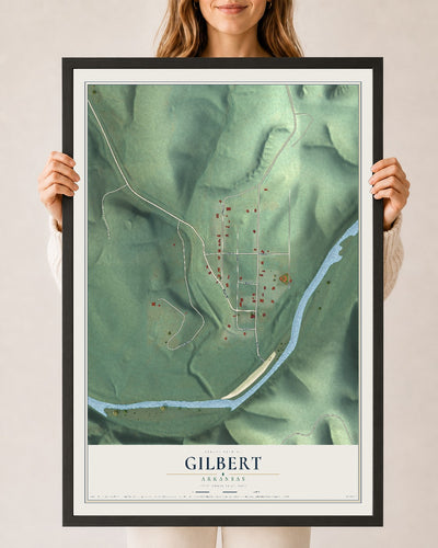 Map of Gilbert, Arkansas, 24 x 36 inch print in a black wood frame