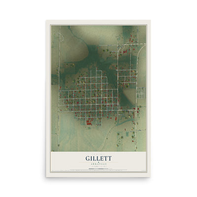 Map of Gillett, Arkansas, 12 x 18 inch unframed archival matte print