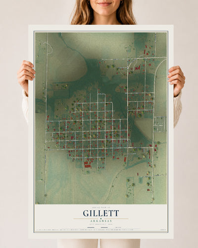 Map of Gillett, Arkansas, 24 x 36 inch unframed archival matte print