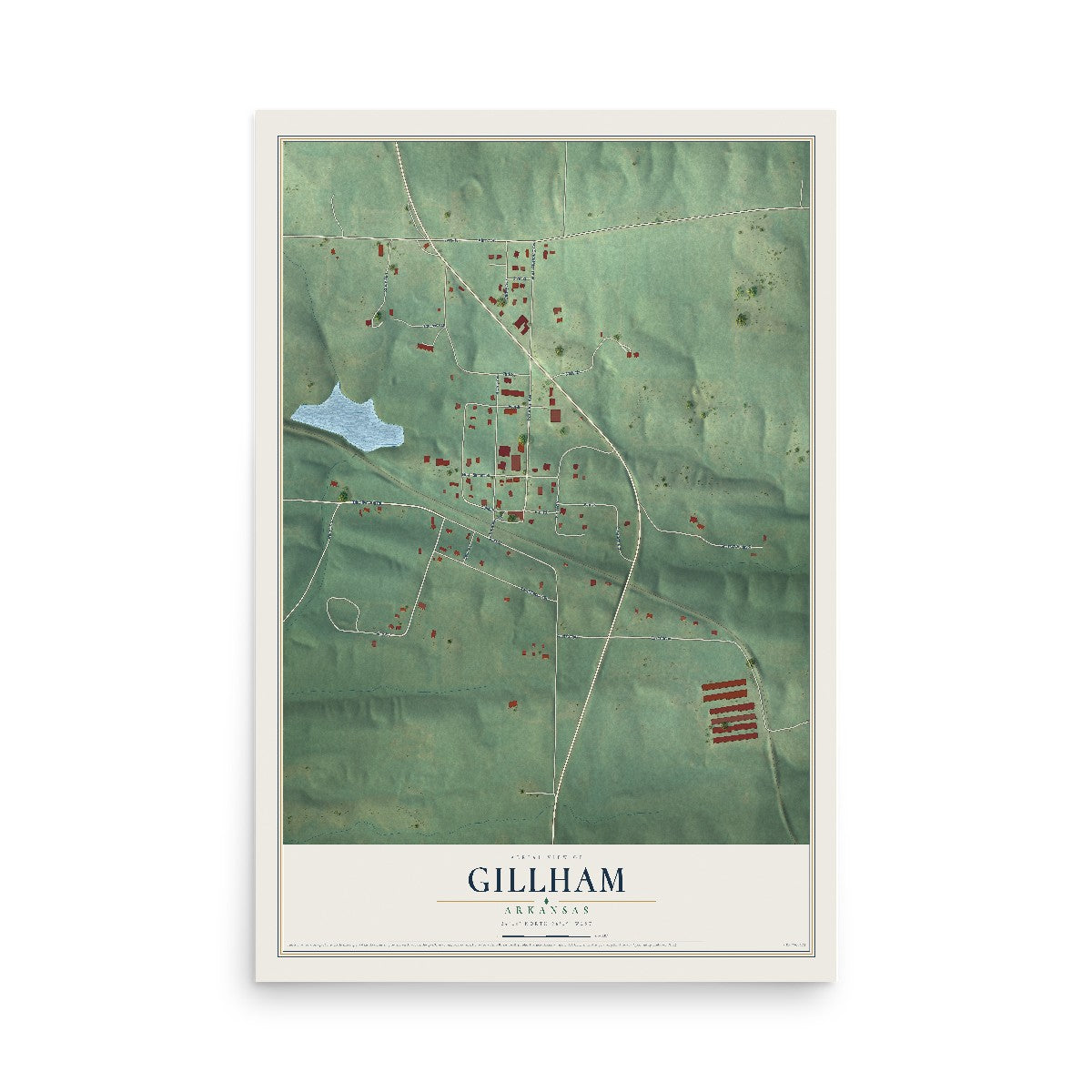 Map of Gillham, Arkansas, 12 x 18 inch unframed archival matte print