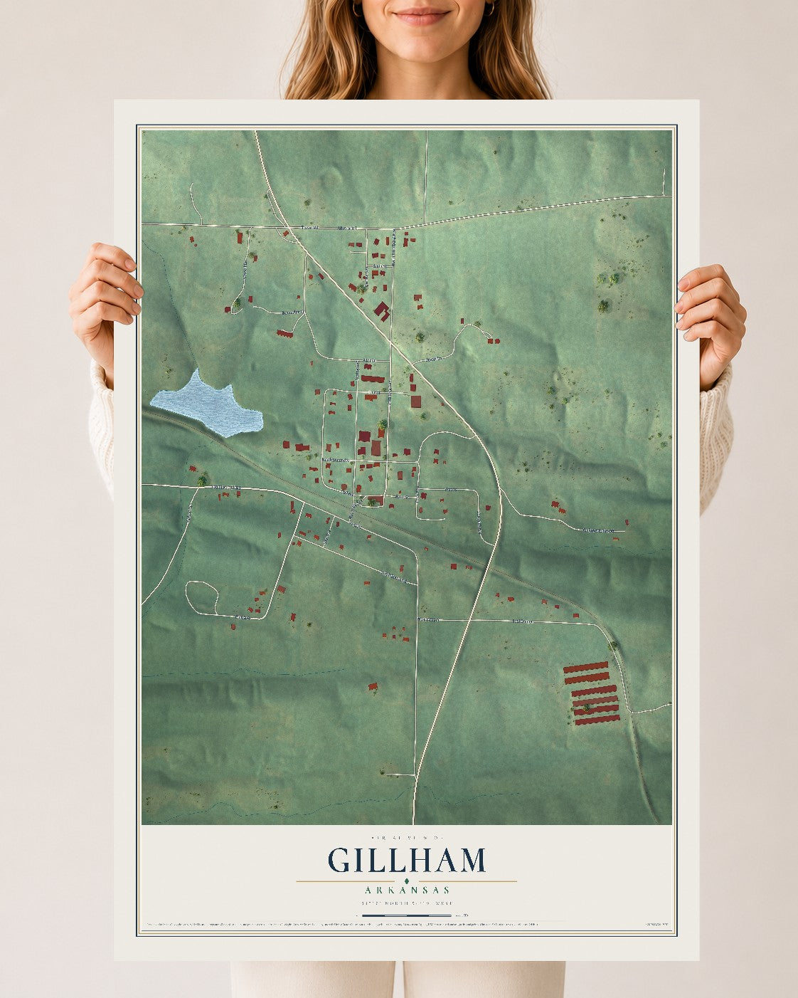Map of Gillham, Arkansas, 24 x 36 inch unframed archival matte print