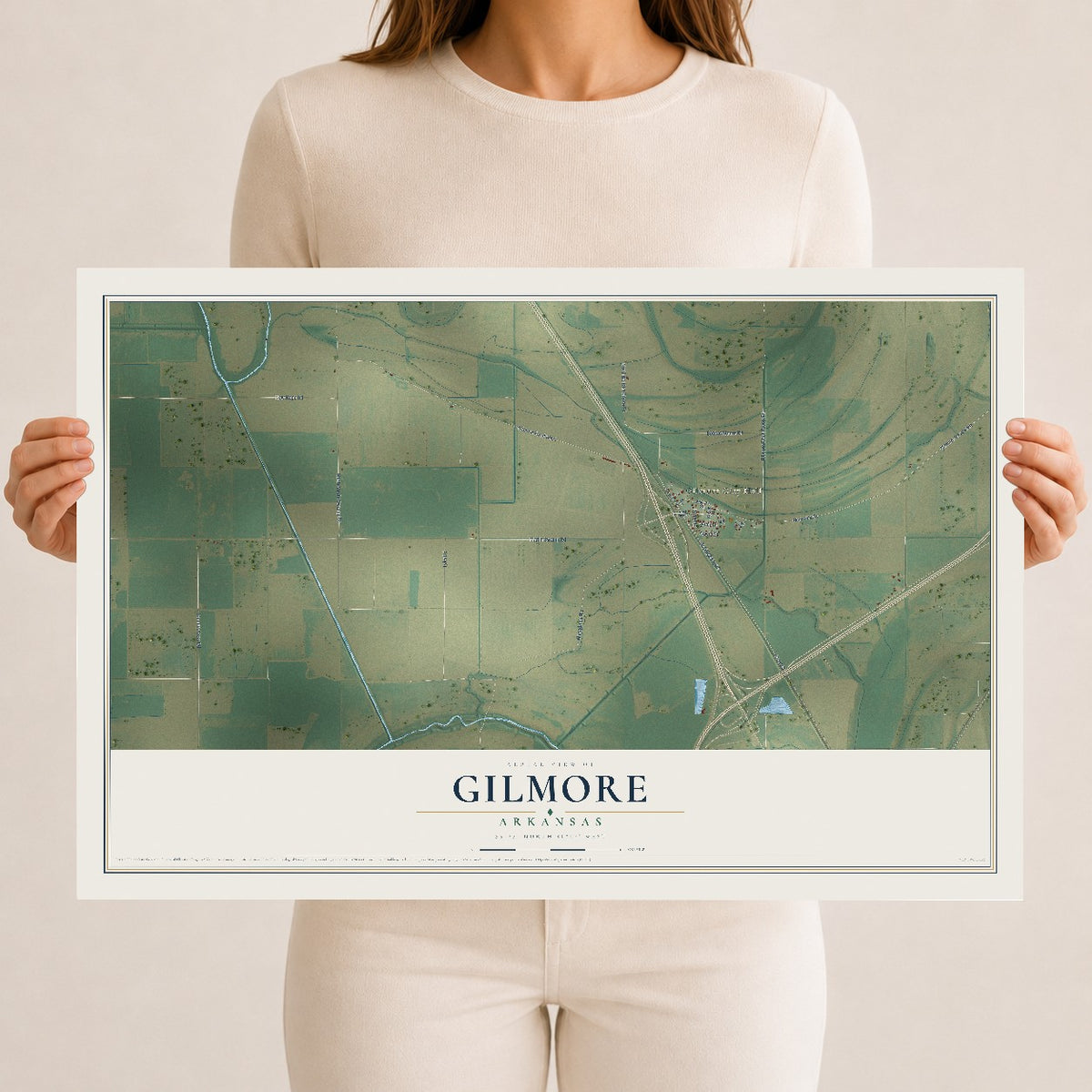 Map of Gilmore, Arkansas, 12 x 18 inch unframed archival matte print