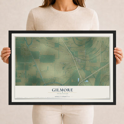 Map of Gilmore, Arkansas, 12 x 18 inch print in a black wood frame