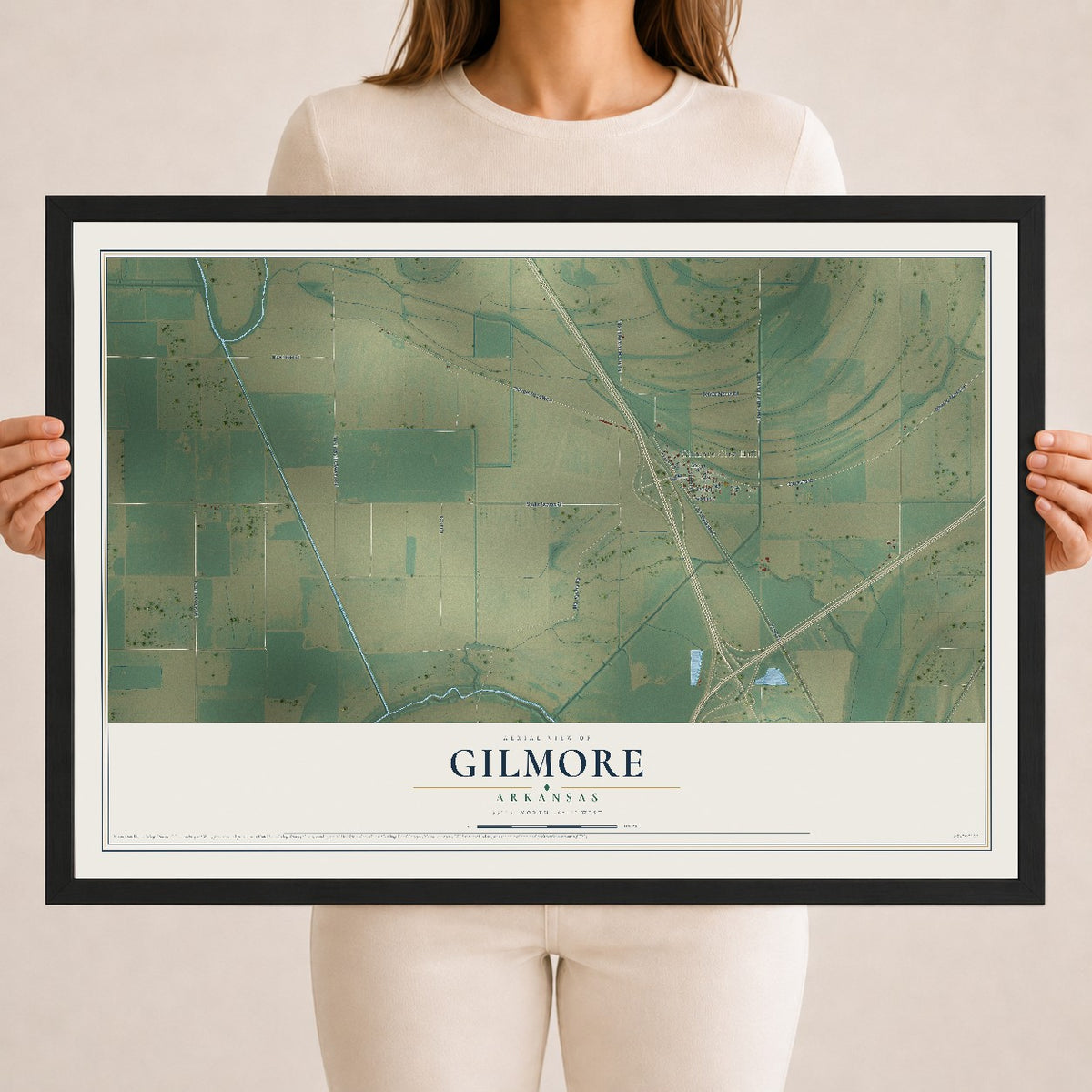Map of Gilmore, Arkansas, 18 x 24 inch print in a black wood frame