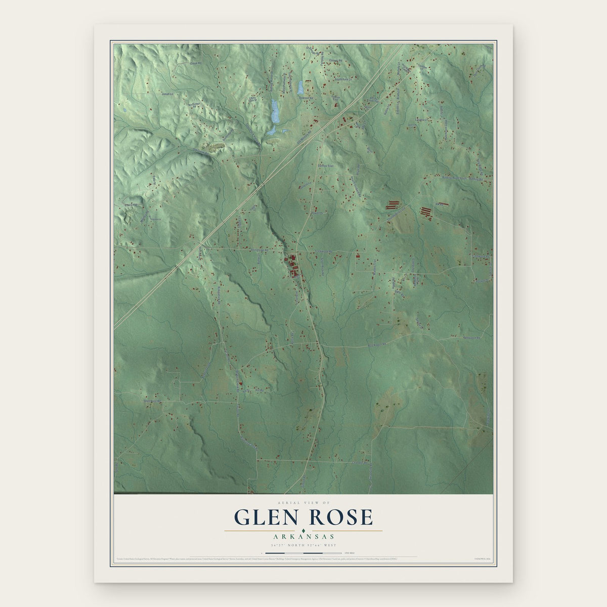 Glen Rose, Arkansas map print, the full design