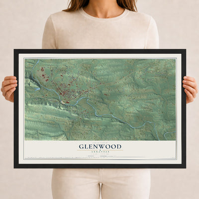 Map of Glenwood, Arkansas, 12 x 18 inch print in a black wood frame