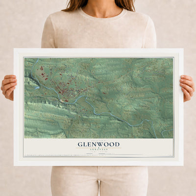 Map of Glenwood, Arkansas, 12 x 18 inch print in a white wood frame