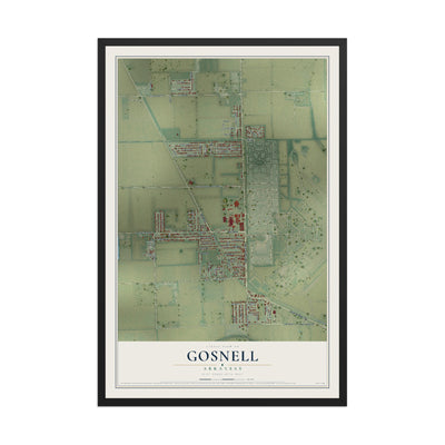 Map of Gosnell, Arkansas, 12 x 18 inch print in a black wood frame