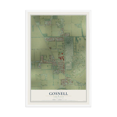 Map of Gosnell, Arkansas, 12 x 18 inch print in a white wood frame