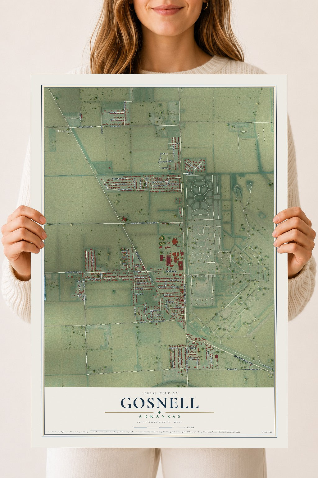 Map of Gosnell, Arkansas, 18 x 24 inch unframed archival matte print