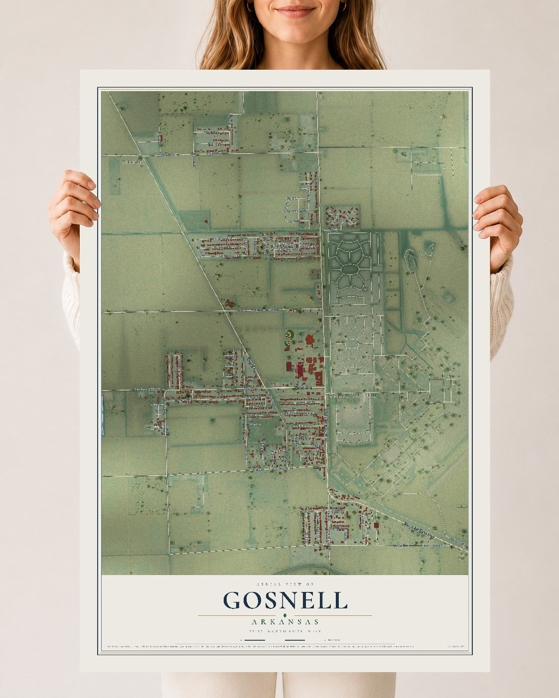 Map of Gosnell, Arkansas, 24 x 36 inch unframed archival matte print