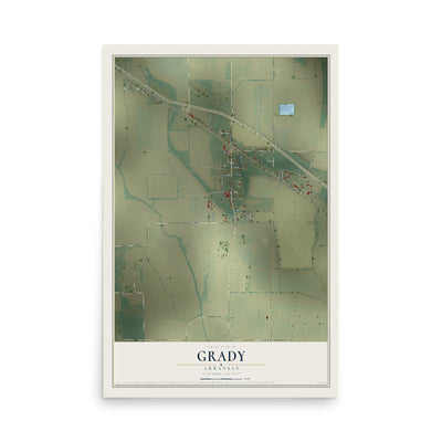 Map of Grady, Arkansas, 12 x 18 inch unframed archival matte print
