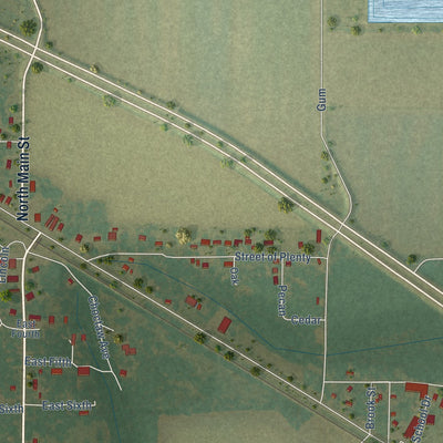 Close-up of the map of Grady, Arkansas print showing street and building detail