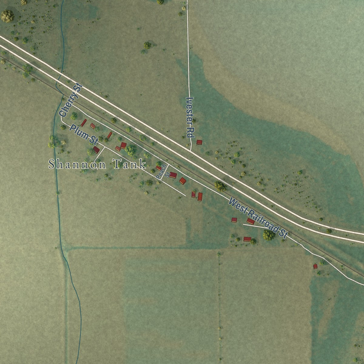 Second close-up of the map of Grady, Arkansas print showing more streets and buildings