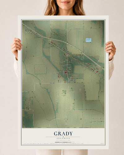 Map of Grady, Arkansas, 24 x 36 inch unframed archival matte print
