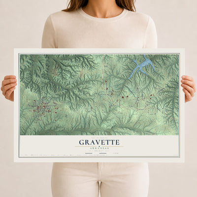 Map of Gravette, Arkansas, 12 x 18 inch unframed archival matte print