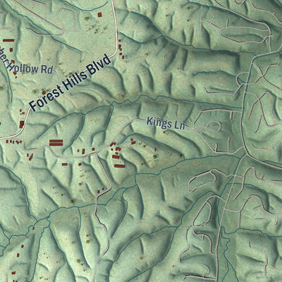 Second close-up of the map of Gravette, Arkansas print showing more streets and buildings