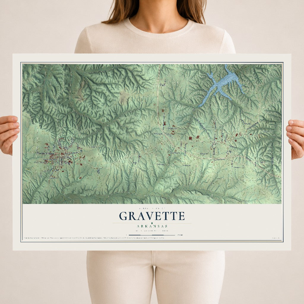 Map of Gravette, Arkansas, 18 x 24 inch unframed archival matte print