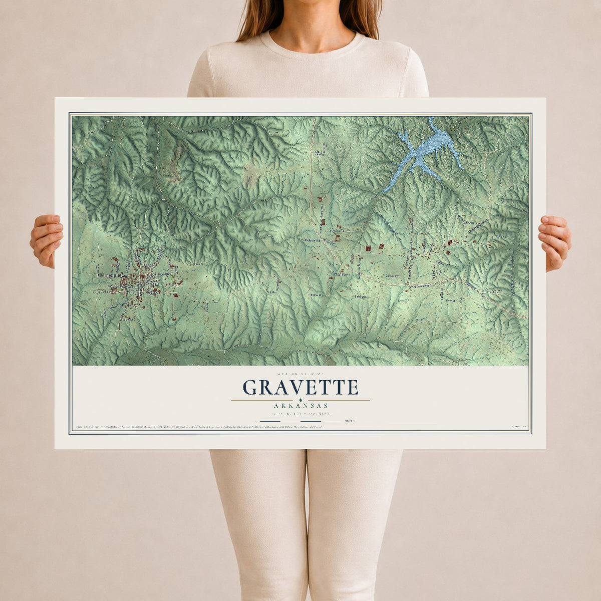 Map of Gravette, Arkansas, 24 x 36 inch unframed archival matte print