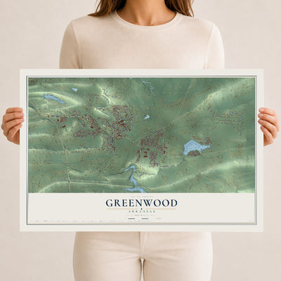 Map of Greenwood, Arkansas, 12 x 18 inch unframed archival matte print