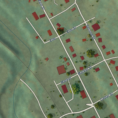 Close-up of the map of Guion, Arkansas print showing street and building detail