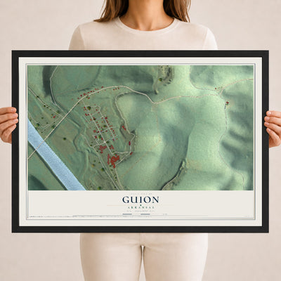 Map of Guion, Arkansas, 18 x 24 inch print in a black wood frame