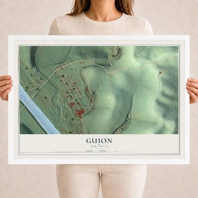 Map of Guion, Arkansas, 18 x 24 inch print in a white wood frame