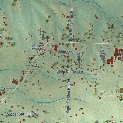 Close-up of the map of Guy, Arkansas print showing street and building detail