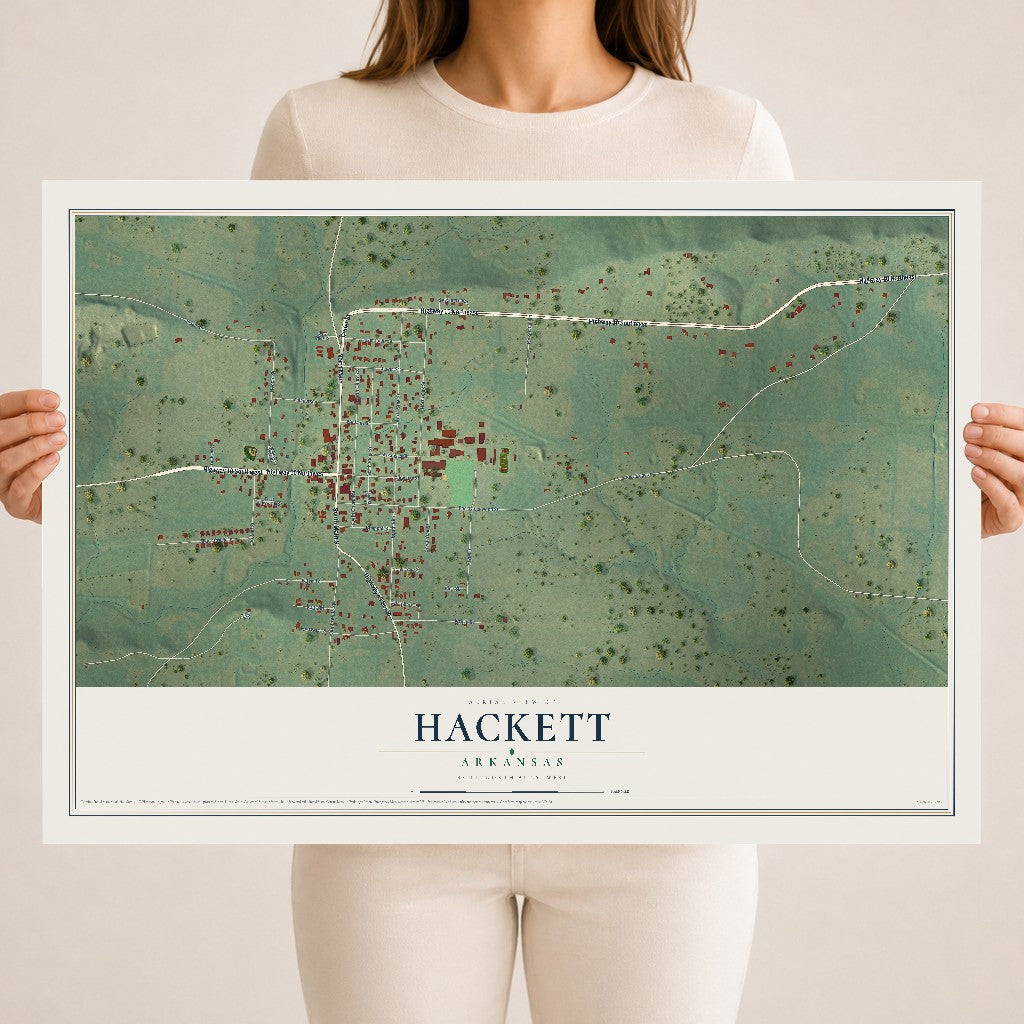 Map of Hackett, Arkansas, 18 x 24 inch unframed archival matte print