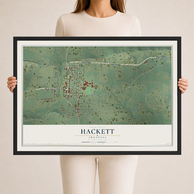 Map of Hackett, Arkansas, 24 x 36 inch print in a black wood frame